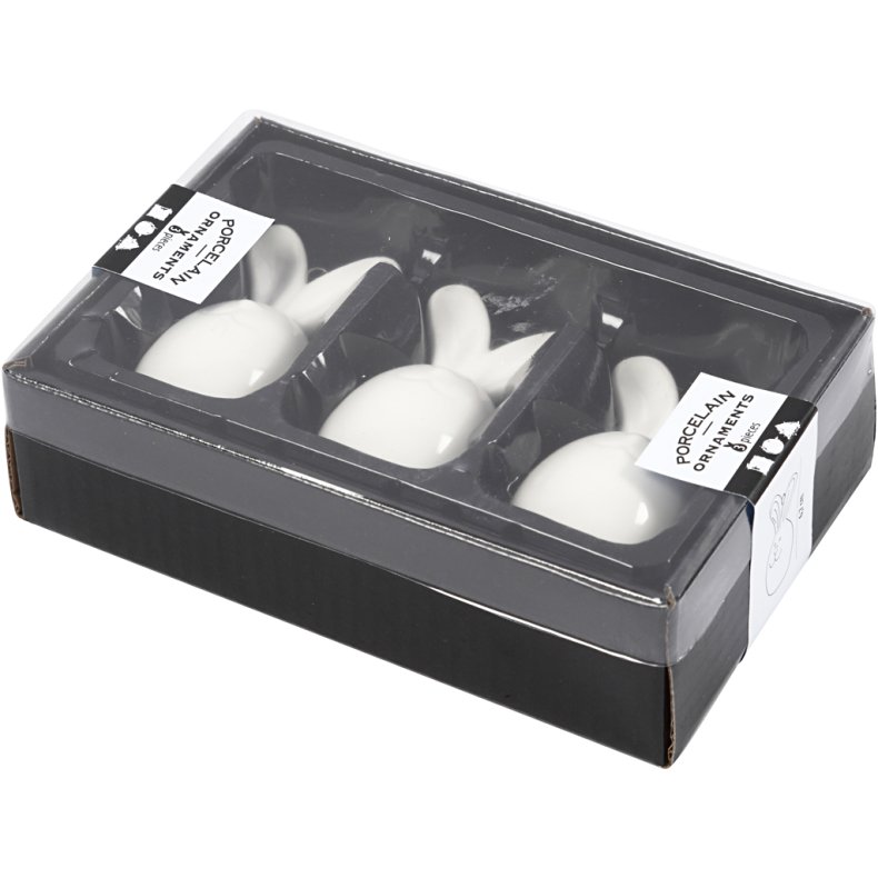 Hare, H: 6,7 cm, diam. 3,6 cm, hvid, 3 stk./ 1 pk.