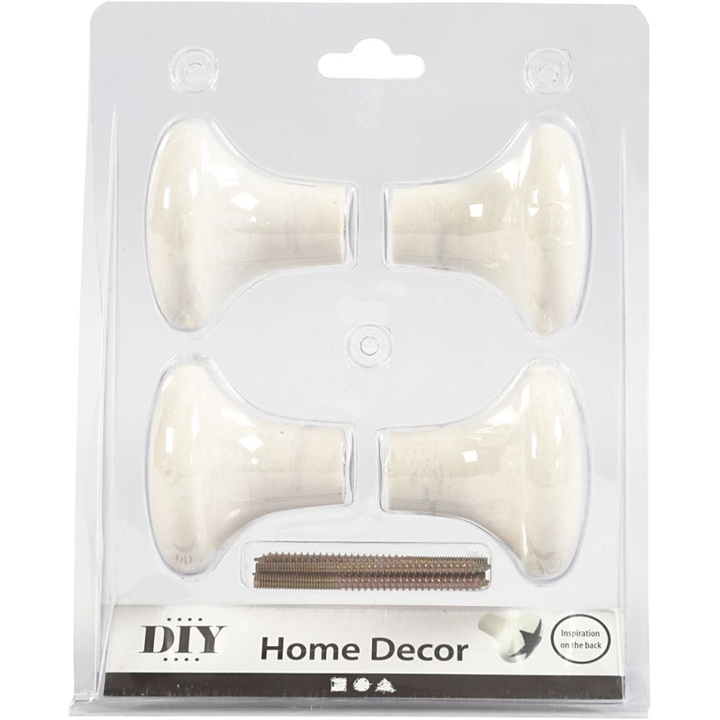 Terrakottaknage, H: 5,1 cm, diam. 5,4 cm, hvid, 4 stk./ 1 pk.