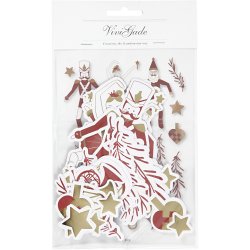 M&aelig;rkater, str. 2,2x12,5 cm, guld, r&oslash;d, hvid, 57 stk./ 1 pk.