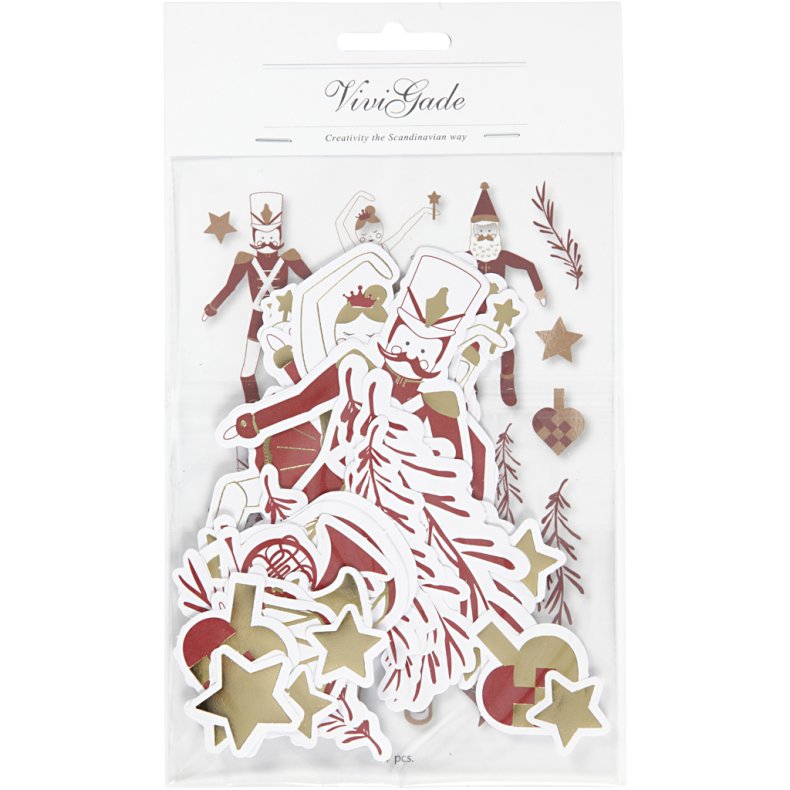 M&aelig;rkater, str. 2,2x12,5 cm, guld, r&oslash;d, hvid, 57 stk./ 1 pk.