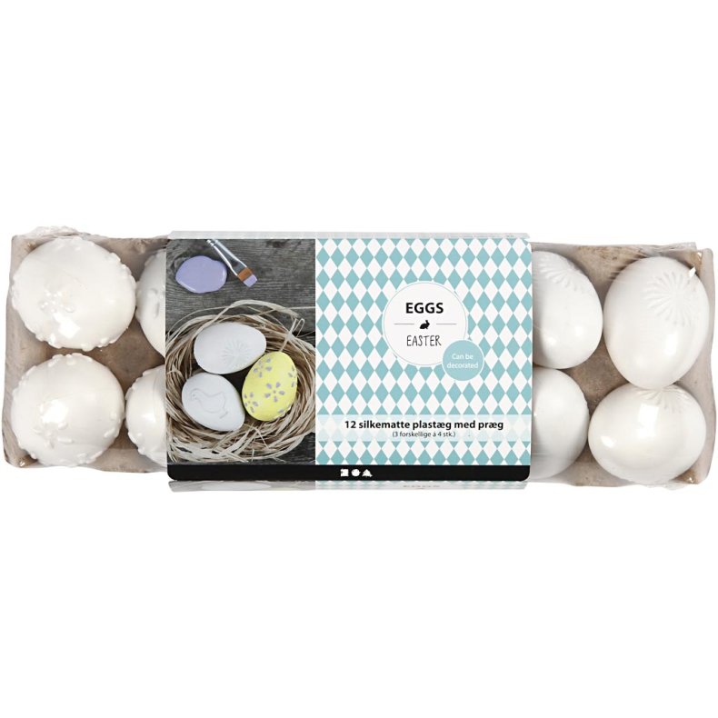 &AElig;g, pr&aelig;get m&oslash;nster, H: 6 cm, hvid, 12 stk./ 1 pk.