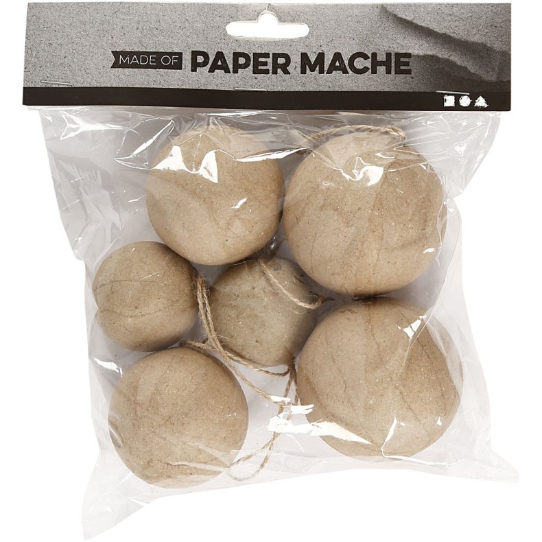 Kugler i papmache, diam. 4+5+6 cm, 6 stk./ 1 pk.