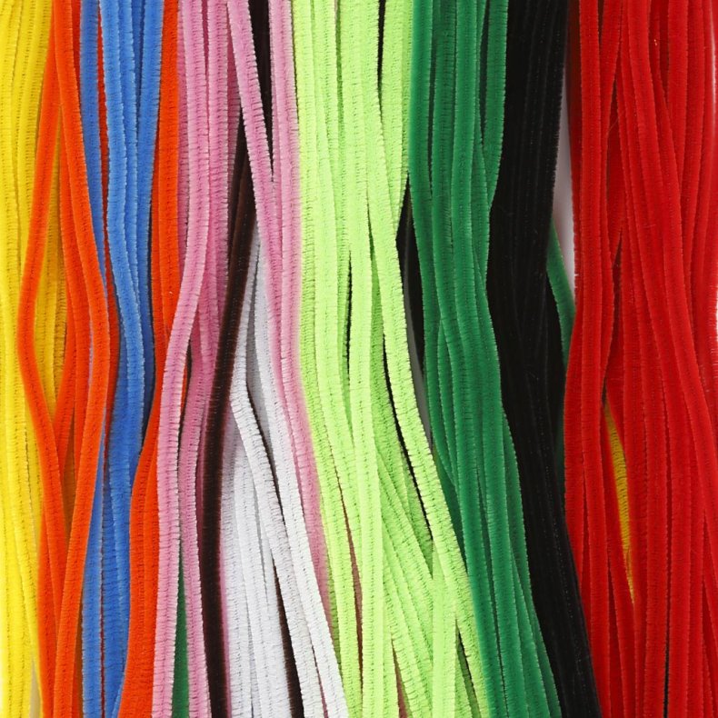 Chenille, L: 45 cm, tykkelse 6 mm, ass. farver, 200 ass./ 1 pk.