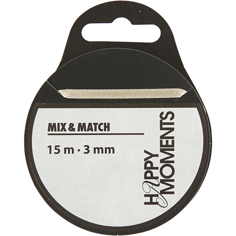 Satinb&aring;nd, B: 3 mm, r&aring;hvid, 15 m/ 1 rl.