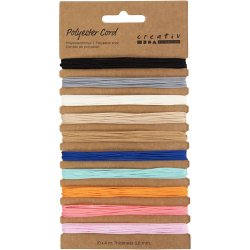 Polyester snor, tykkelse 0,6 mm, ass. farver, 10x4 m/ 1 pk.