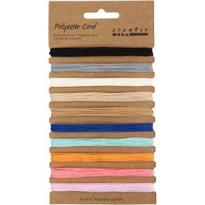 Polyester snor, tykkelse 0,6 mm, ass. farver, 10x4 m/ 1 pk.