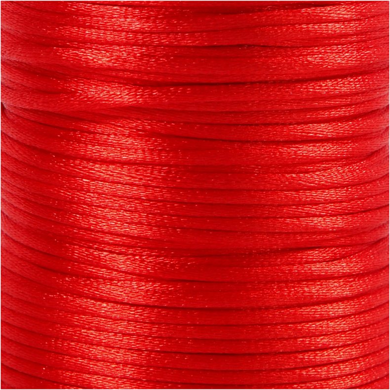 Satinsnor, tykkelse 2 mm, r&oslash;d, 50 m/ 1 rl.