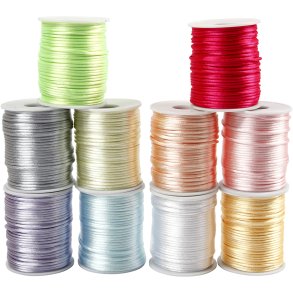 Satinsnor, tykkelse 2 mm, pastelfarver, 10x50 m/ 1 pk.