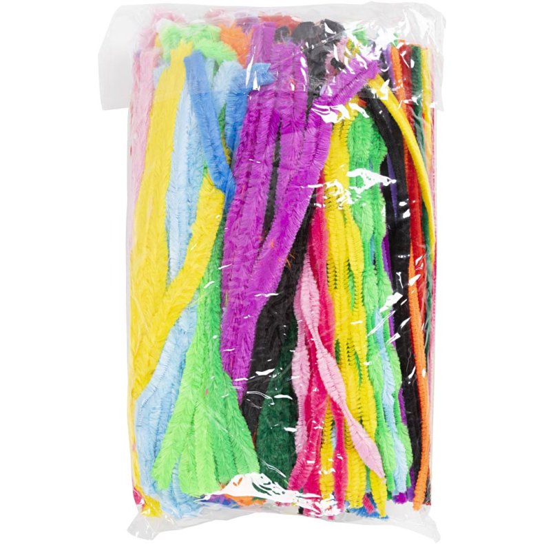 Chenille, L: 30 cm, tykkelse 6-15 mm, ass. farver, 500 ass./ 1 pk.