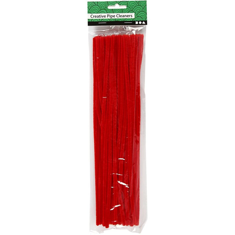 Chenille, L: 30 cm, tykkelse 6 mm, r&oslash;d, 50 stk./ 1 pk.