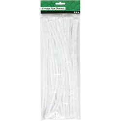 Chenille, L: 30 cm, tykkelse 15 mm, hvid, 15 stk./ 1 pk.