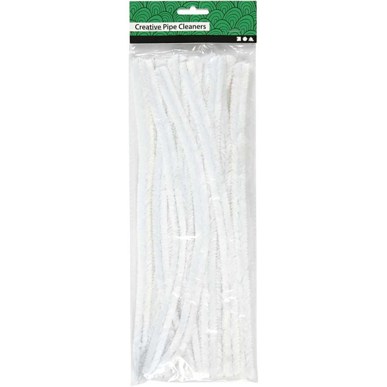 Chenille, L: 30 cm, tykkelse 15 mm, hvid, 15 stk./ 1 pk.