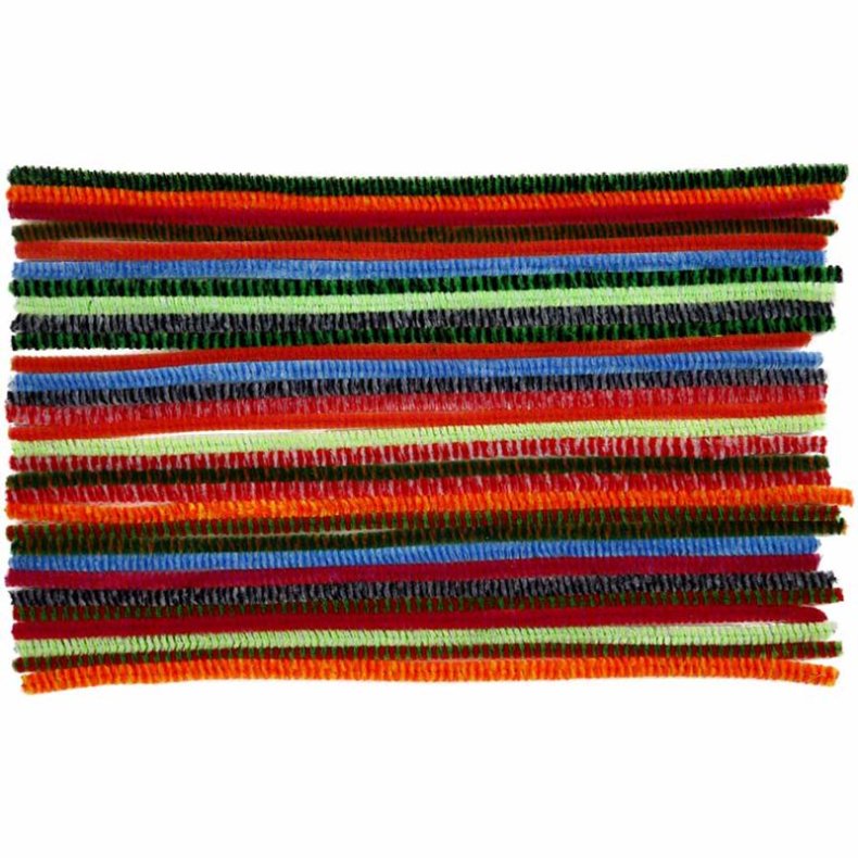 Chenille, stribede, L: 30 cm, tykkelse 6 mm, ass. farver, 30 ass./ 1 pk.