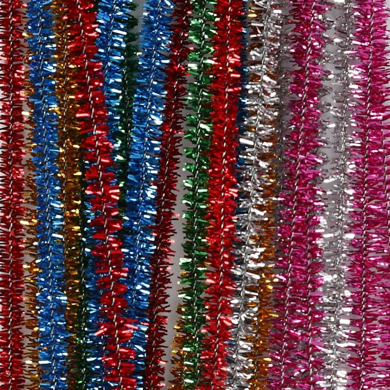 Chenille, L: 30 cm, tykkelse 6 mm, glitter, st&aelig;rke farver, 24 ass./ 1 pk.