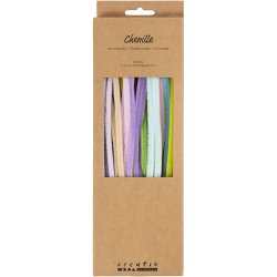 Chenille, L: 30 cm, tykkelse 6 mm, pastelfarver, 25 ass./ 1 pk.