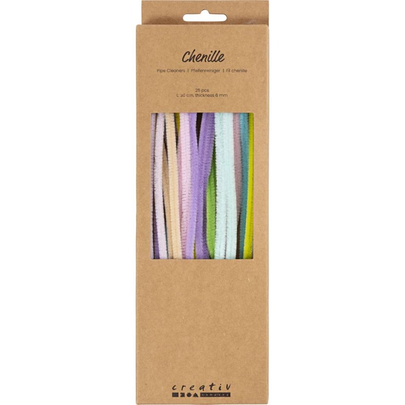 Chenille, L: 30 cm, tykkelse 6 mm, pastelfarver, 25 ass./ 1 pk.