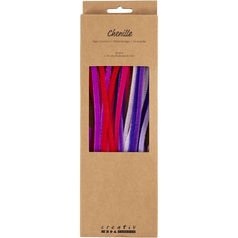 Chenille, L: 30 cm, tykkelse 6 mm, lilla/pink harmoni, 25 stk./ 1 pk.