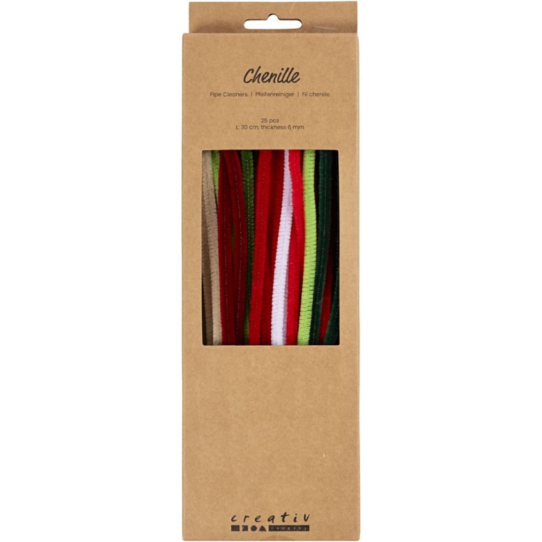 Chenille, L: 30 cm, tykkelse 6 mm, julefarver, 25 ass./ 1 pk.