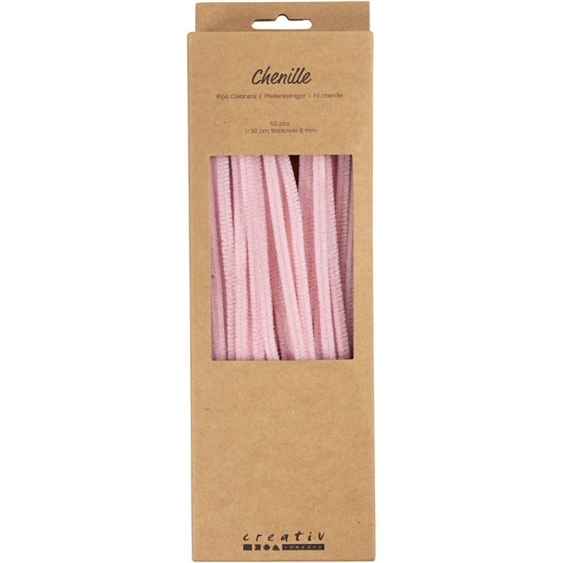 Chenille, L: 30 cm, tykkelse 6 mm, rosa, 50 stk./ 1 pk.