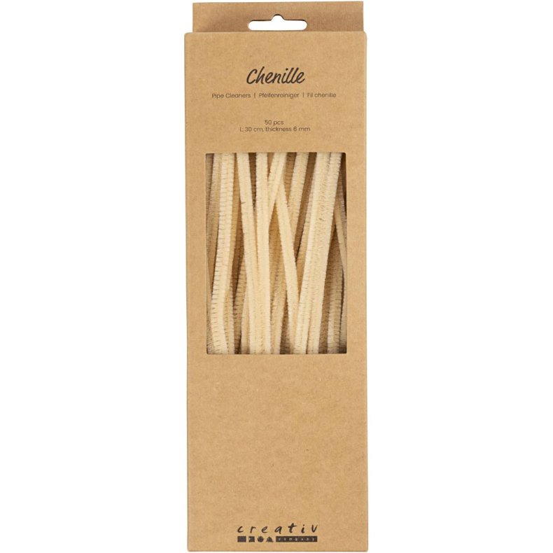 Chenille, L: 30 cm, tykkelse 6 mm, beige, 50 stk./ 1 pk.