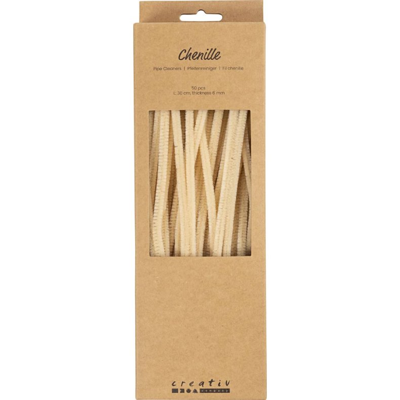 Chenille, L: 30 cm, tykkelse 6 mm, beige, 50 stk./ 1 pk.