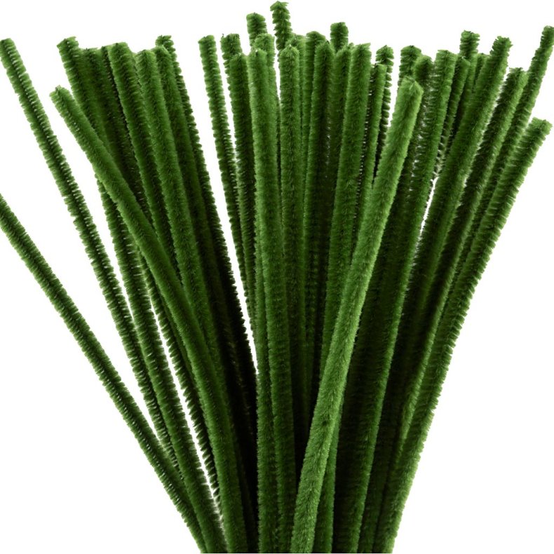 Chenille, L: 30 cm, tykkelse 6 mm, grangr&oslash;n, 50 stk./ 1 pk.