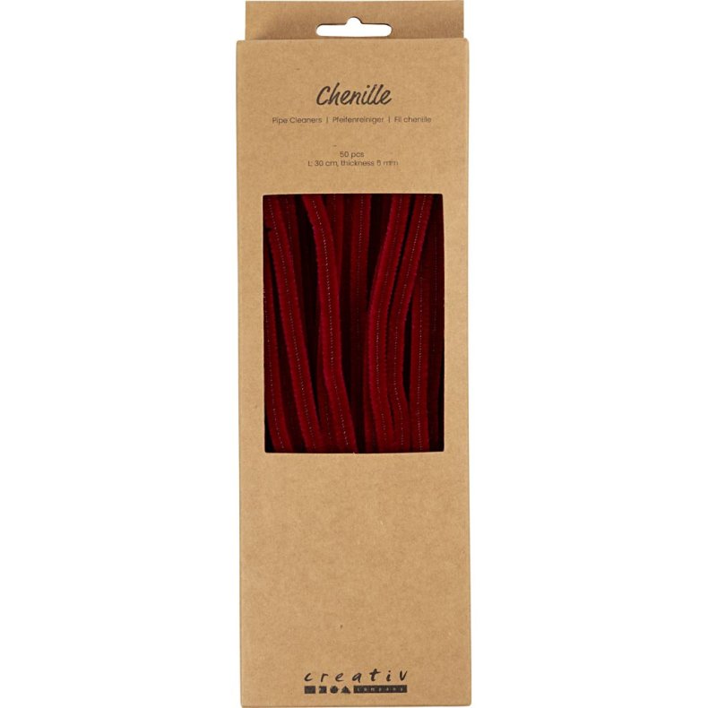 Chenille, L: 30 cm, tykkelse 6 mm, m&oslash;rk r&oslash;d, 50 stk./ 1 pk.