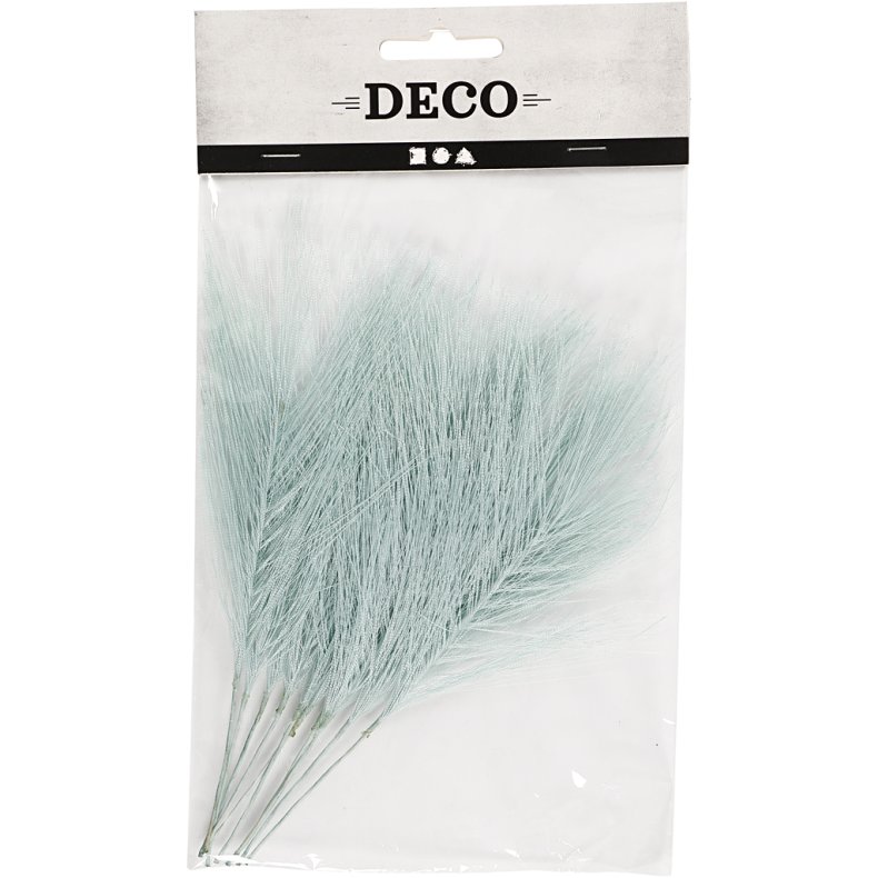 Kunstige fjer, L: 15 cm, B: 8 cm, lysebl&aring;, 10 stk./ 1 pk.