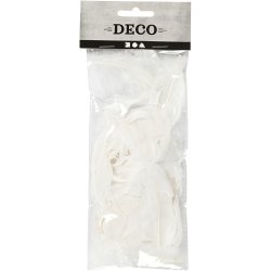 Rundfjer, g&aring;s, L: 5-8 cm, ca. 70 stk., hvid, 3 g/ 1 pk.