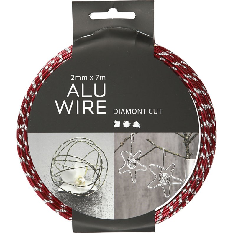 Bonzaitr&aring;d, diamond-cut, tykkelse 2 mm, r&oslash;d, 7 m/ 1 rl.