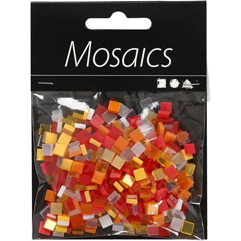 Minimosaik, str. 5x5 mm, tykkelse 2 mm, r&oslash;d/orange harmoni, 25 g/ 1 pk.