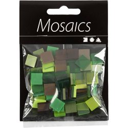 Minimosaik, str. 10x10 mm, tykkelse 2 mm, gr&oslash;n glitter, 25 g/ 1 pk.
