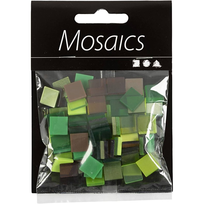 Minimosaik, str. 10x10 mm, tykkelse 2 mm, gr&oslash;n glitter, 25 g/ 1 pk.