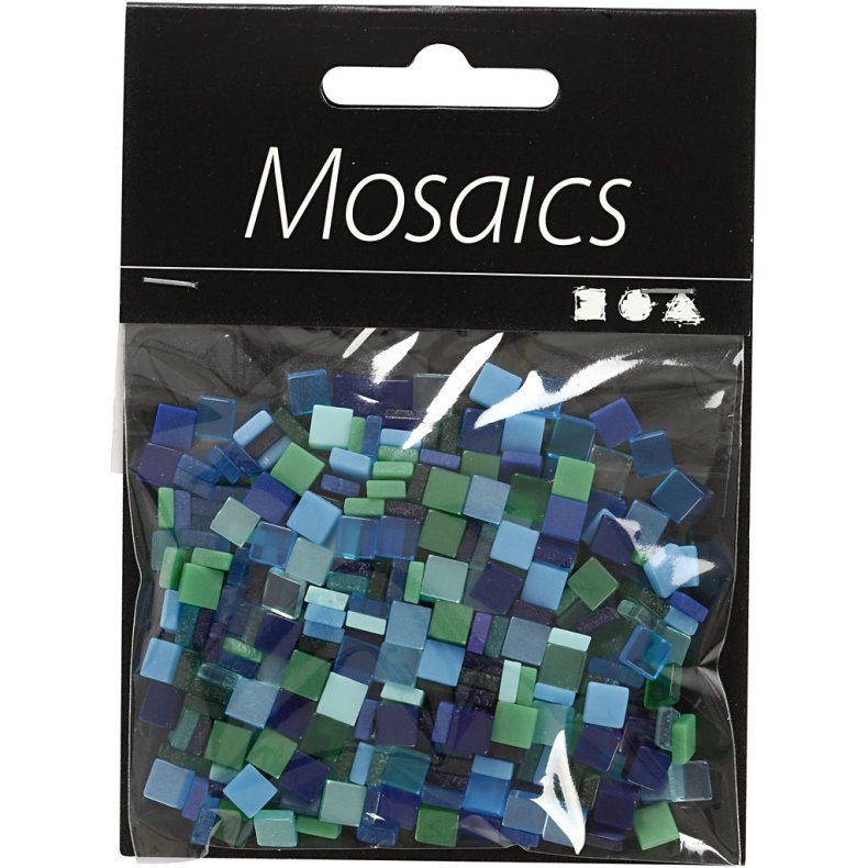 Minimosaik, str. 5x5 mm, tykkelse 2 mm, bl&aring;/gr&oslash;n harmoni, 25 g/ 1 pk.