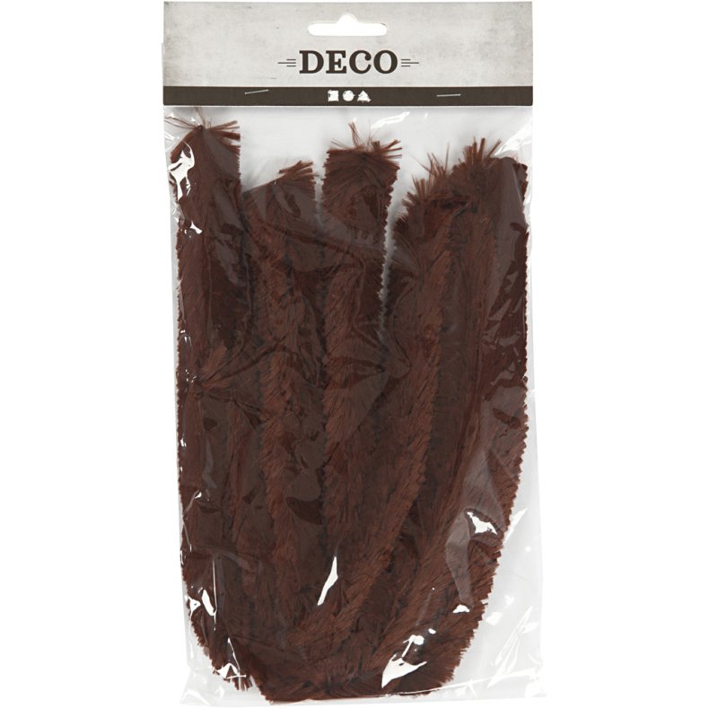 Chenille, L: 40 cm, tykkelse 30 mm, brun, 4 stk./ 1 pk.