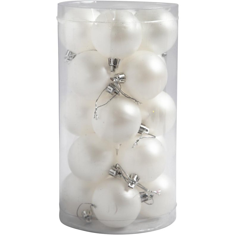Julekugler, diam. 6 cm, hvid, perlemor, 20 stk./ 1 pk.