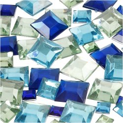 Rhinsten, firkantede, str. 6+9+12 mm, bl&aring;/gr&oslash;n harmoni, 360 stk./ 1 pk.