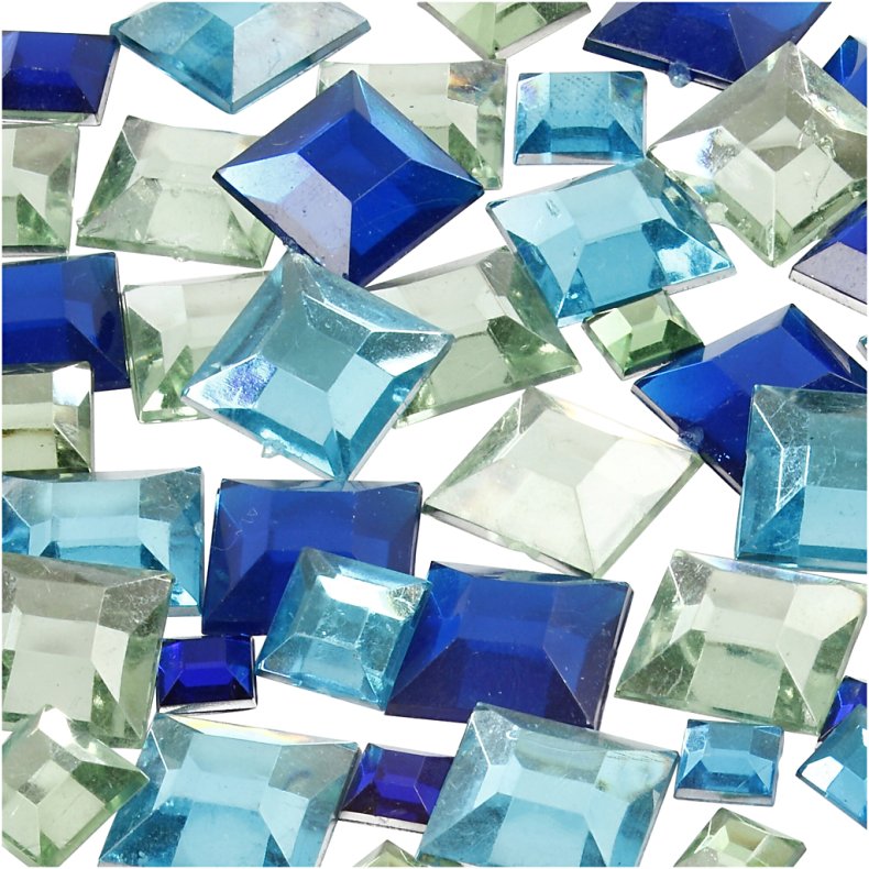 Rhinsten, firkantede, str. 6+9+12 mm, bl&aring;/gr&oslash;n harmoni, 360 stk./ 1 pk.