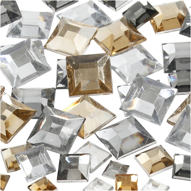 Rhinsten, firkantede, str. 6+9+12 mm, gylden olie, 360 stk./ 1 pk.