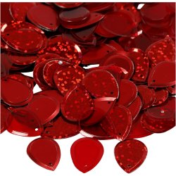 Pailletter, dr&aring;be, str. 14x19 mm, r&oslash;d, 50 g/ 1 pk.