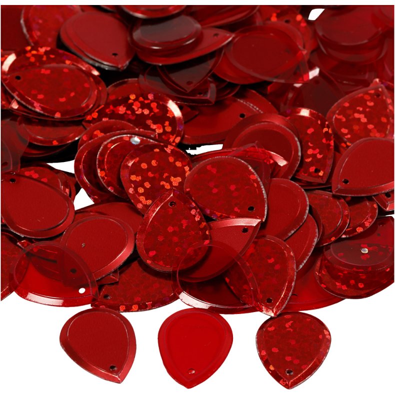 Pailletter, dr&aring;be, str. 14x19 mm, r&oslash;d, 50 g/ 1 pk.