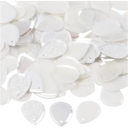 Pailletter, dr&aring;be, str. 14x19 mm, hvid, 50 g/ 1 pk.