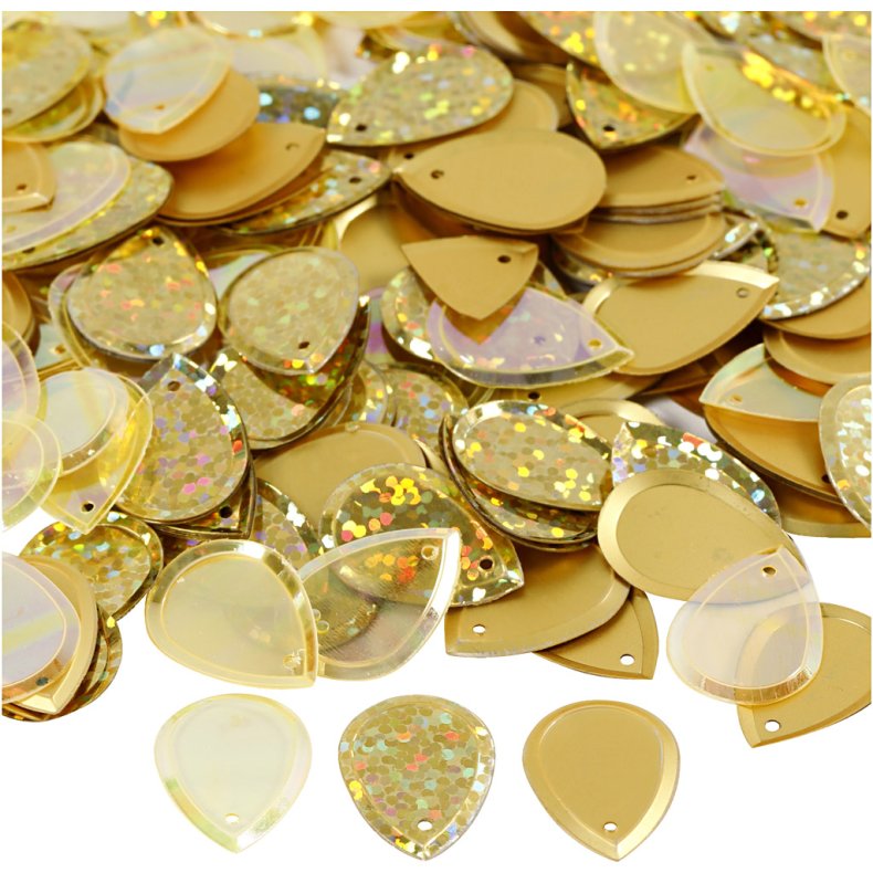 Pailletter, dr&aring;be, str. 14x19 mm, guld, 50 g/ 1 pk.