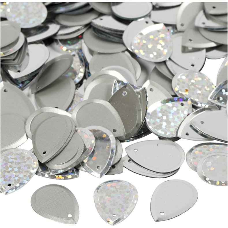 Pailletter, dr&aring;be, str. 14x19 mm, s&oslash;lv, 50 g/ 1 pk.