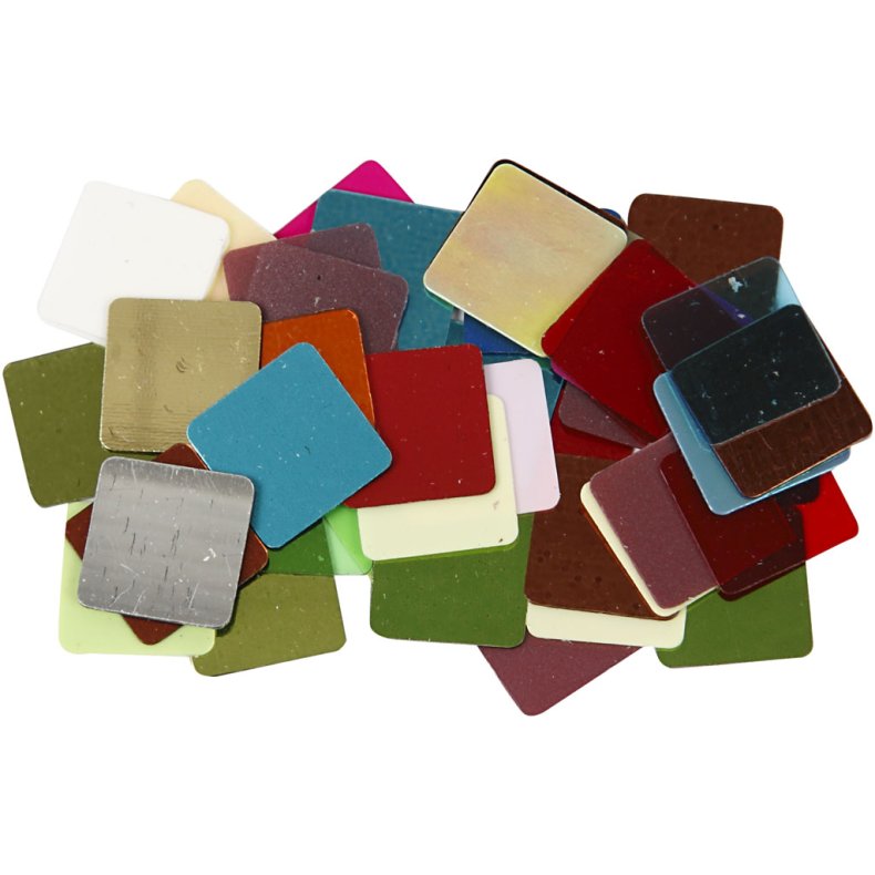 Pailletmosaik, str. 10x10 mm, ca. 6875 stk., ass. farver, 250 g/ 1 pk.