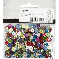 Pailletter, runde, str. 6 mm, 10 g/ 1 pk.
