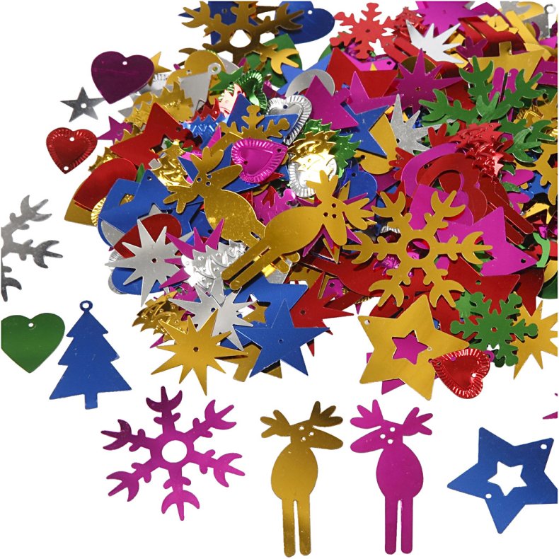 Pailletter, str. 8-50 mm, st&aelig;rke farver, 35 g/ 1 pk.