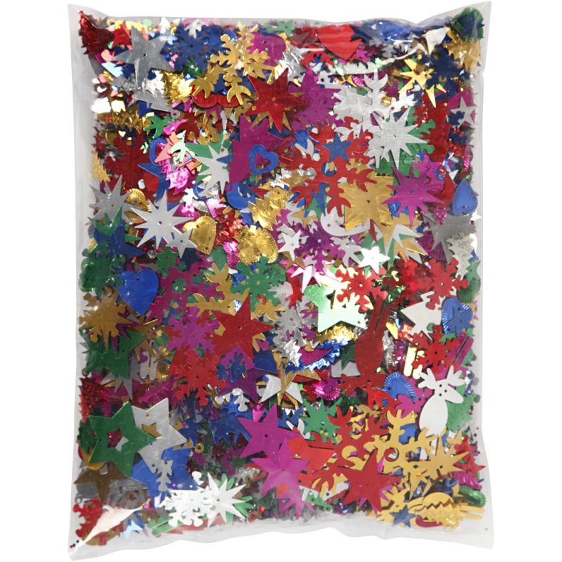 Pailletter, str. 8-50 mm, st&aelig;rke farver, 400 g/ 1 pk.