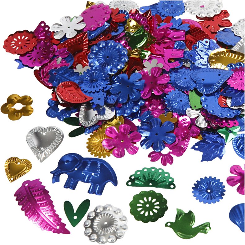 Pailletter, str. 15-45 mm, st&aelig;rke farver, 30 g/ 1 pk.