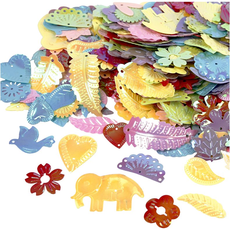 Pailletter, str. 15-45 mm, perlemorsfarver, 30 g/ 1 pk.